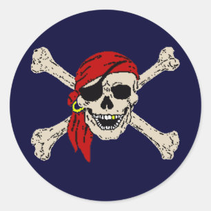 Adesivo Redondo Pirata, Jolly Roger, Caveira
