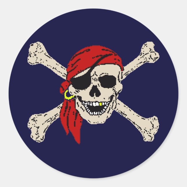 Adesivo Redondo Pirata, Jolly Roger, Caveira (Frente)