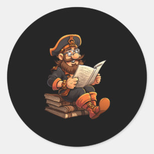 Adesivo Redondo Pirata lendo livro leitor de livro engraçado minho
