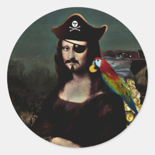 Adesivo Redondo Pirata Mona Lisa com Pala no Olho