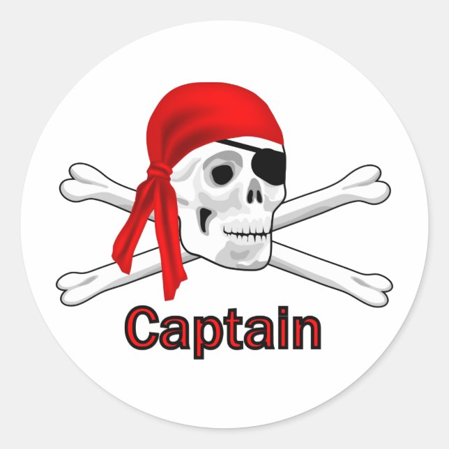 Adesivo Redondo Pirata o Capitão Caveira e o Bone Sticker (Frente)