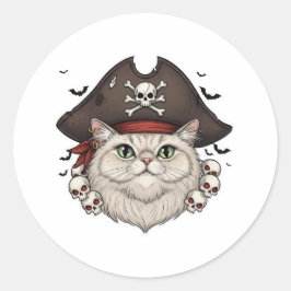 Adesivo Redondo Pirata Persa - Pirata de Gato Halloween