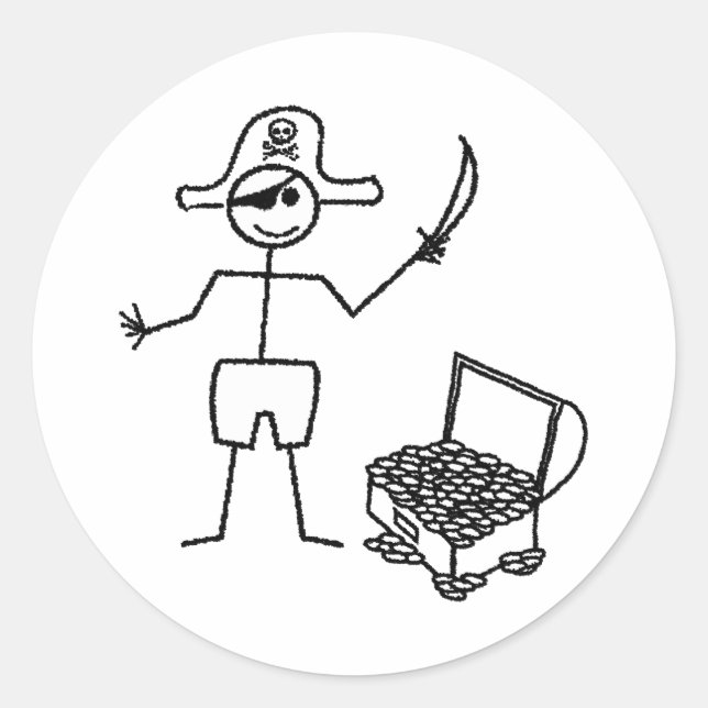Adesivo Redondo Pirata Stickman Com Treasure Chest (Frente)