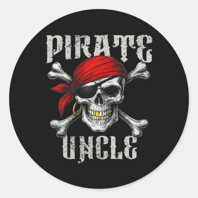 Adesivo Redondo Pirata Tio Jolly Roger Flag E Skull Crossbones (Frente)
