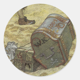 Adesivo Redondo Piratas Antigos, William Kidd Enterrando Tesouro