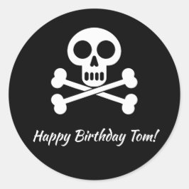 Adesivo Redondo Piratas Crânio e Crossbones Aniversário