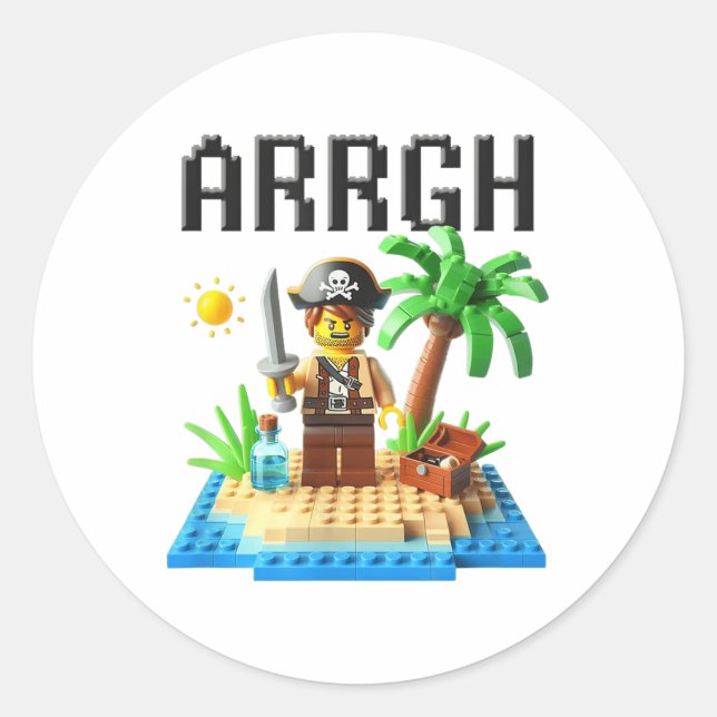 Adesivo Redondo Pirate Argh Building Blocks Bricks Master Builder (Frente)