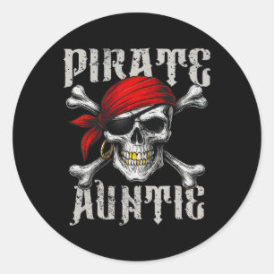 Adesivo Redondo Pirate Auntie Jolly Roger Flag E Skull Crossbone