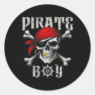 Adesivo Redondo Pirate Boy Jolly Roger Flag E Skull Crossbones H