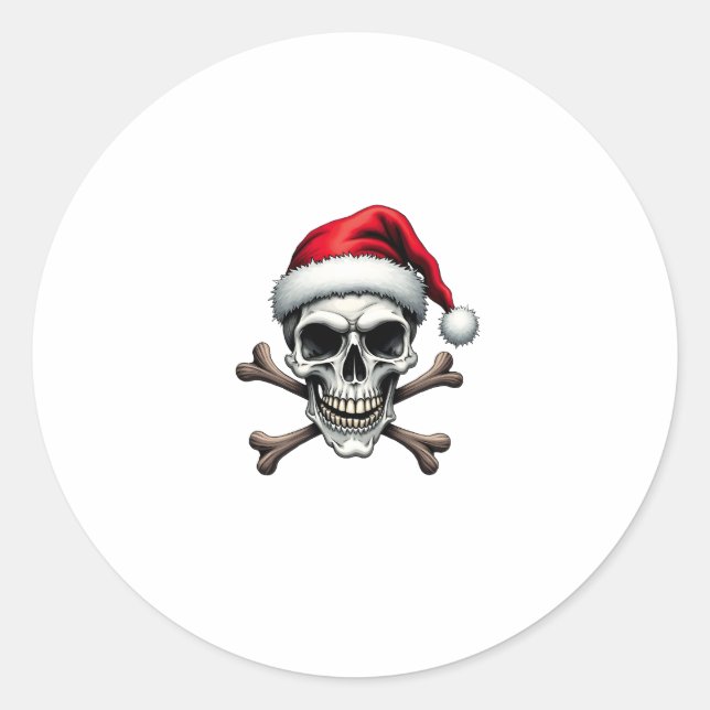 Adesivo Redondo Pirate Christmas Skull & Crossbones Santa Hat. Got (Frente)