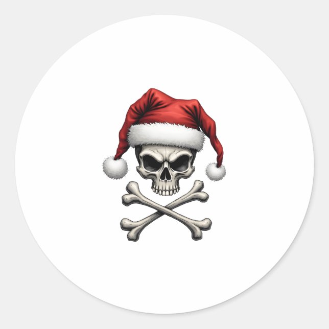 Adesivo Redondo Pirate Christmas Skull & Crossbones Santa Hat. Got (Frente)