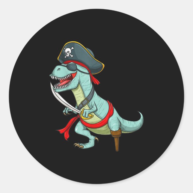 Adesivo Redondo Pirate Dinosaur T Rex Funny Tyrannosaurus Hallowee (Frente)