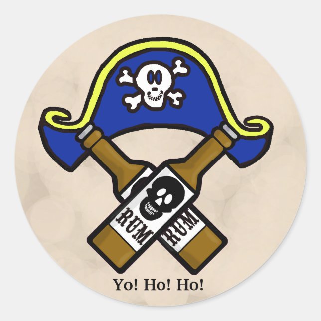 Adesivo Redondo Pirate Hat e Rum Stickers (Frente)