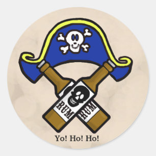 Adesivo Redondo Pirate Hat e Rum Stickers