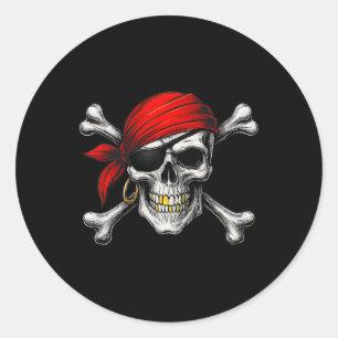 Adesivo Redondo Pirate Jolly Roger Flag E Skull Crossbones Hallo