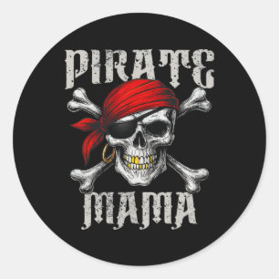 Adesivo Redondo Pirate Mama Jolly Roger Flag E Skull Crossbones