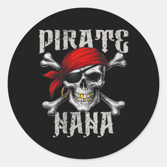 Adesivo Redondo Pirate Nana Jolly Roger Flag E Skull Crossbones (Frente)