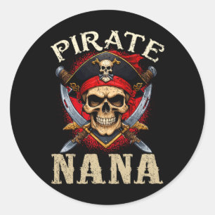Adesivo Redondo Pirate Nana Skull Jolly Roger Halloween Pirate Fam