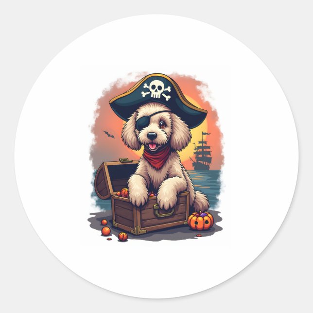 Adesivo Redondo Pirate Poodle Plunder (Frente)