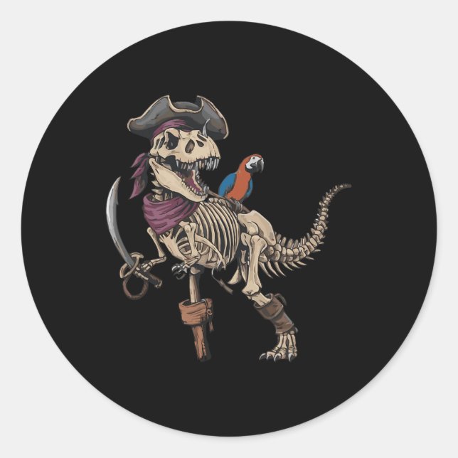 Adesivo Redondo Pirate Skeleton Dinossaur T Rex Funny Tyrannosauru (Frente)