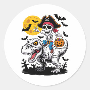 Adesivo Redondo Pirate Skeleton Halloween T Rex Candy Dinosaur Shi