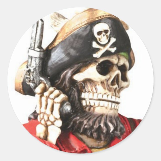 Adesivo Redondo Pirate Skull com Pistola (Frente)