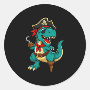 Adesivo Redondo Pirate t rex dinossauro desenho animado engraçado 