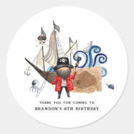 Adesivo Redondo Pirate Themed Festa de aniversário Obrigado