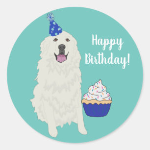 Adesivo Redondo Pirenéus de Excelente Personalizáveis Aniversár
