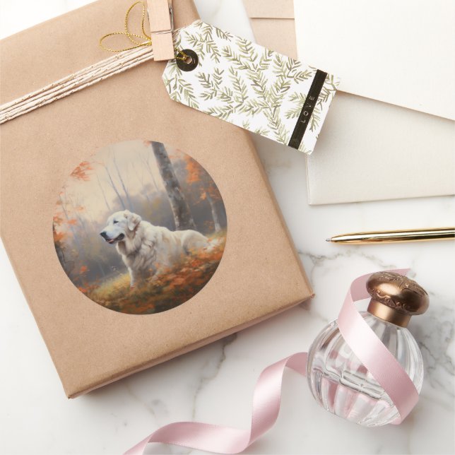 Adesivo Redondo Pirenéus excelentes nas Folhas do outono caem insp (Presentear)