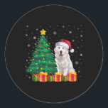 Adesivo Redondo Pirenéus Excelentes Santa Hat Cachorro das Luzes d<br><div class="desc">Pirenéus Excelentes Santa Hat Luz de Natal</div>