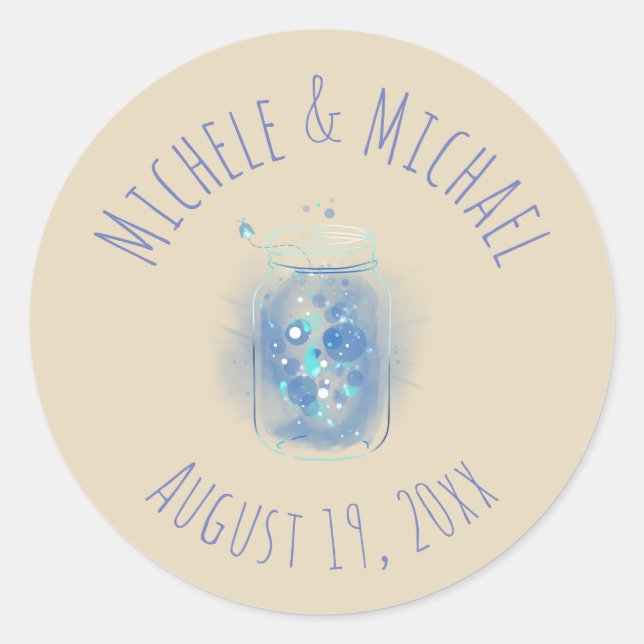 Adesivo Redondo Pirilampos em Pote Nome Personalizado Data (Frente)