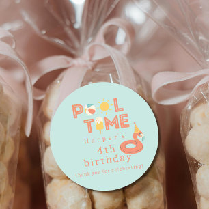 Adesivo Redondo pirulito de flamingo de verão festa de aniversário