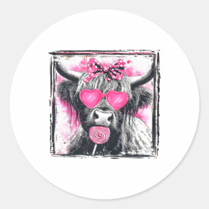 Adesivo Redondo Pirulito de Vaca Fofo Vintage Laço Coração Rosa do