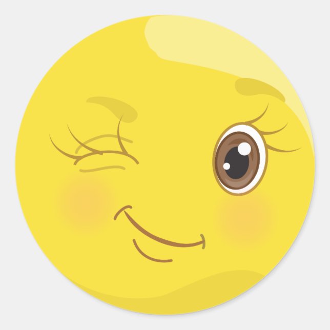 Adesivo Redondo Piscar os olhos Amarelo-gordo Emoji Stickers (Frente)