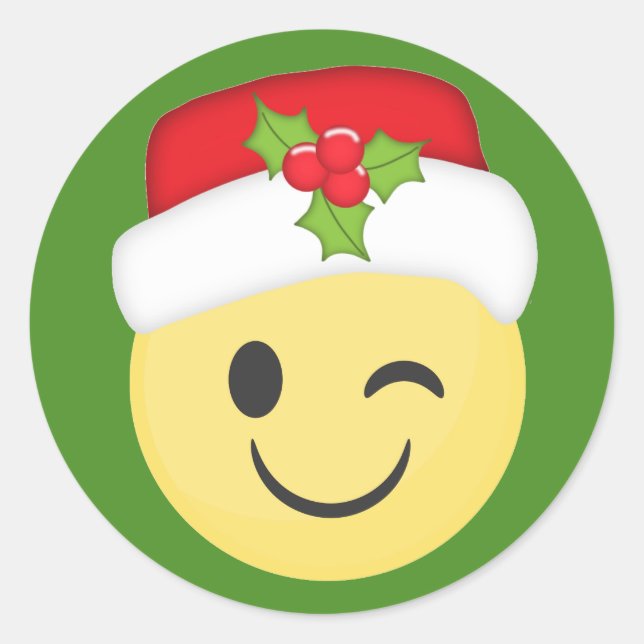 Adesivo Redondo Piscar os olhos de Natal Emoji Stickers (Frente)