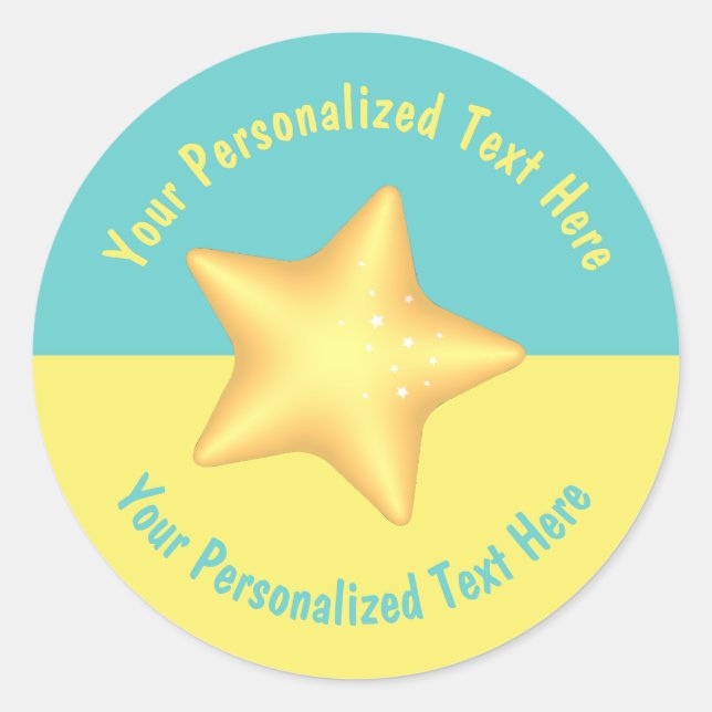 Adesivo Redondo Piscina amarela personalizada azul-estrela (Frente)