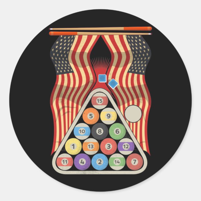 Adesivo Redondo Piscina Billiard American Flag Cue Sports Snooker (Frente)