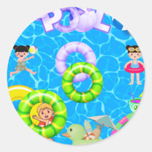 Adesivo Redondo piscina divertida e faz aniversário