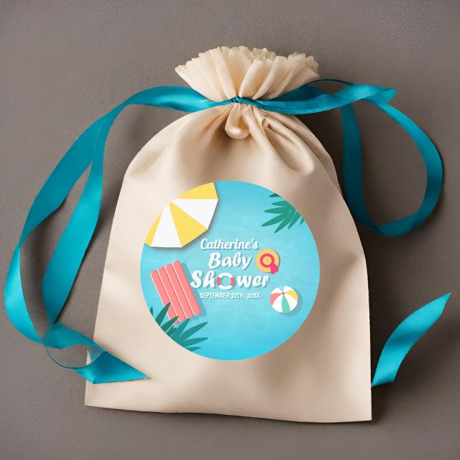 Adesivo Redondo Piscina tropical Chá de fraldas de verão (Criador carregado)