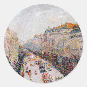 Adesivo Redondo Pissarro - Montmartre, Mardi Gras no Boulevard
