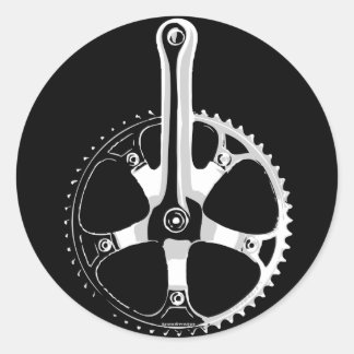 Adesivo Redondo Pista Bicicleta Crankset - branco em preto