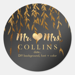 Adesivo Redondo Pista de fundo PixDezine Willow Leaves/Faux Dourad