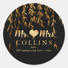 Adesivo Redondo Pista de fundo PixDezine Willow Leaves/Faux Dourad