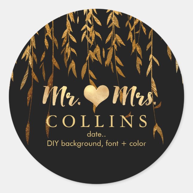 Adesivo Redondo Pista de fundo PixDezine Willow Leaves/Faux Dourad (Frente)