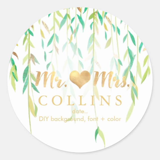 Adesivo Redondo Pista de fundo PixDezine Willow Leaves/Faux Dourad (Frente)