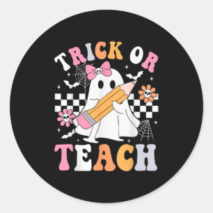 Adesivo Redondo Pista Ou Ensino Pêssego Professora De Halloween