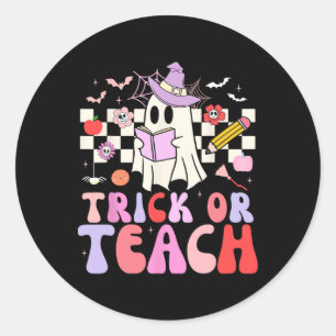 Adesivo Redondo Pista Ou Ensino Pêssego Professora De Halloween