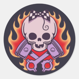 Adesivo Redondo Pistão Girlskull e pistões cruzados