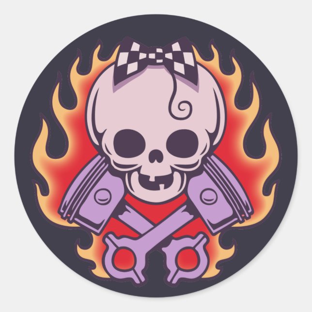 Adesivo Redondo Pistão Girlskull e pistões cruzados (Frente)